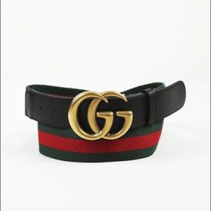 Gucci Web Stripe Leather ‘GG’ Belt